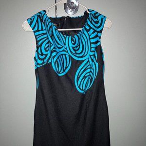 Short black, Nine West dress with blue design.  Size 6